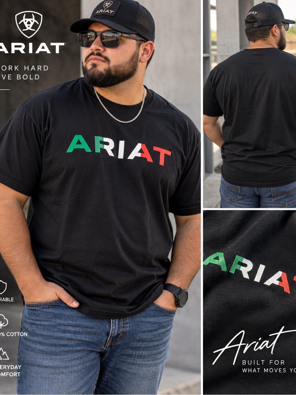 Ariat Men's Viva Mexico Graphic Logo T-Shirt Black Size XL Cotton
